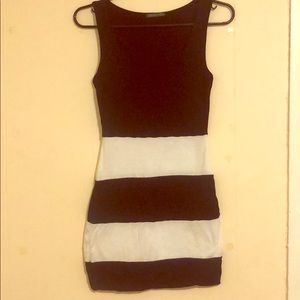 Black and white striped fitted stretchy dress
